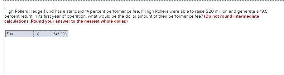 High Rollers Hedge Fund has a standard 14 percent performance fee.
