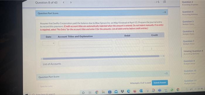 1 Question 2. On April 5 purchased merchandise from Blue Spruce Inc.
