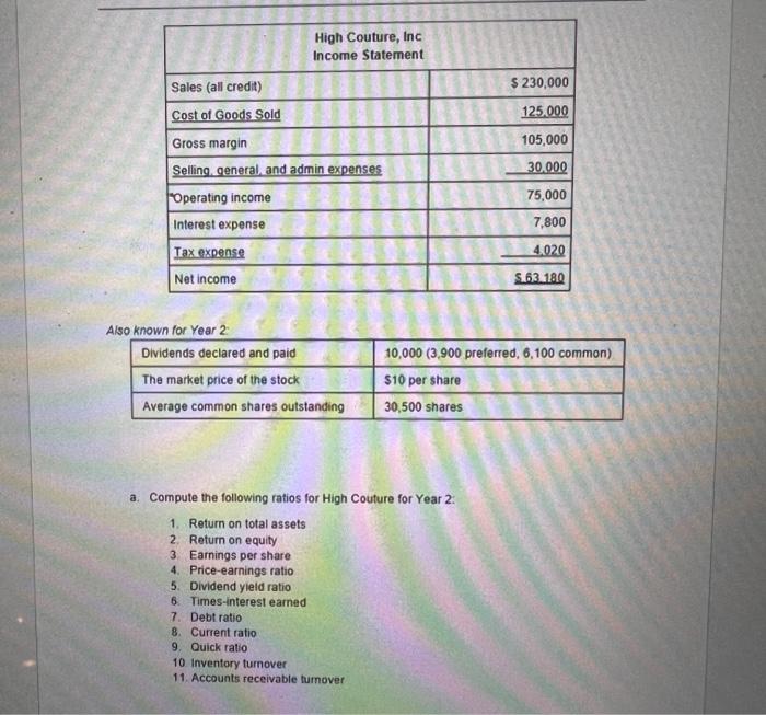 for High Couture, Inc for Years 2 and 1 : Al a.