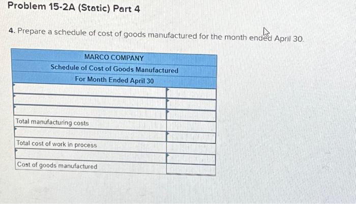 schedule of cost of goods manufactured LO P1, P2, P3, P4 [The