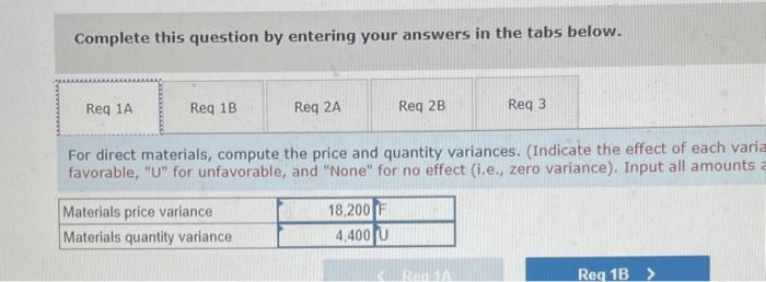 entering your answers in the tabs below. For direct materials, the materials