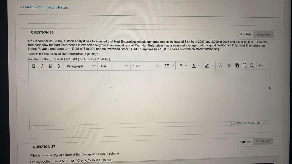 Question Completion Status: Save Answer QUESTION 36 6 points On December