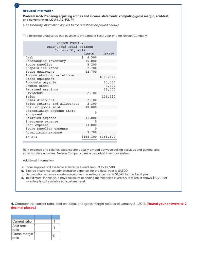 please show ALL work Required information Problem 4-5A Preparing adjusting entries and