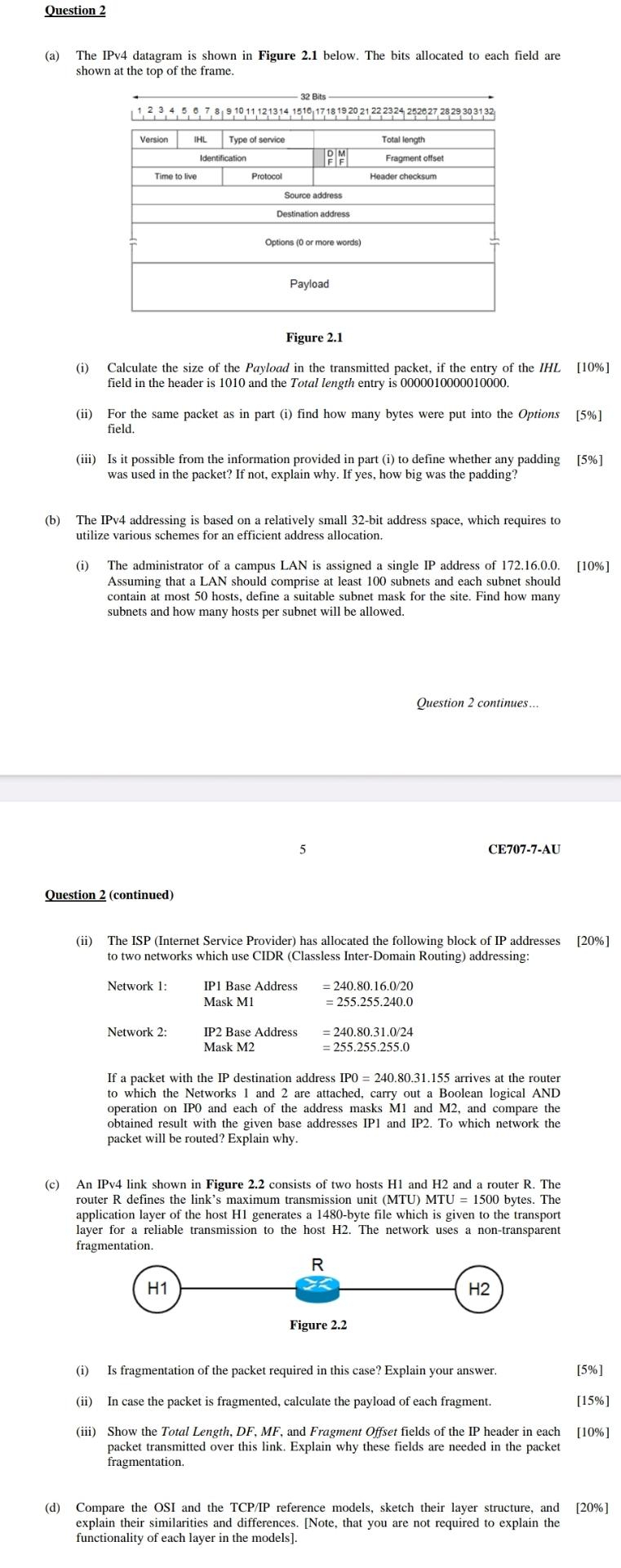  Question 2 (a) The IPv4 datagram is shown in Figure 2.1
