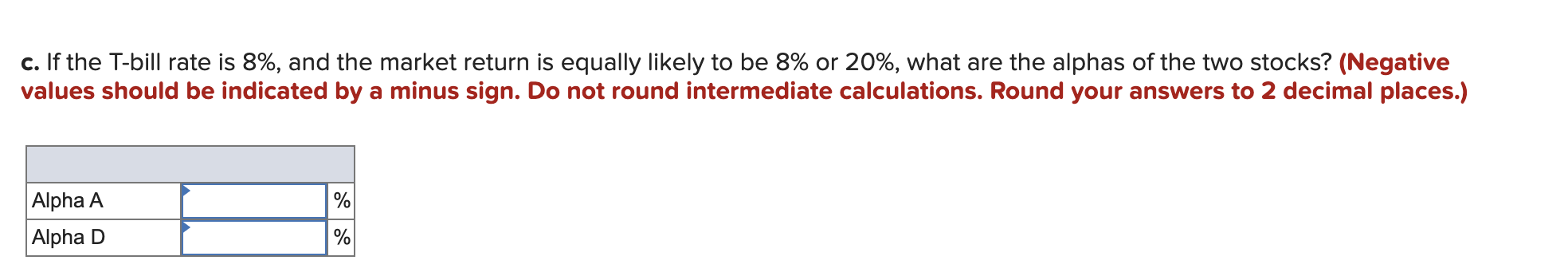 on two stocks for two particular market returns: Market Return 8% 20