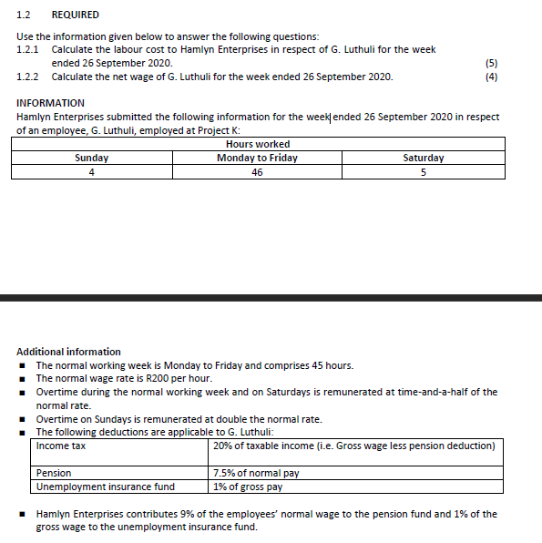  1.2 REQUIRED Use the information given below to answer the following
