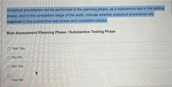  Analytical procedures can be performed in the planning phase, as a