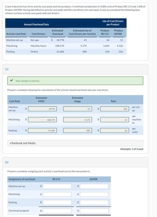 2.c) Crane Industries has three activity cost pools and two products. It