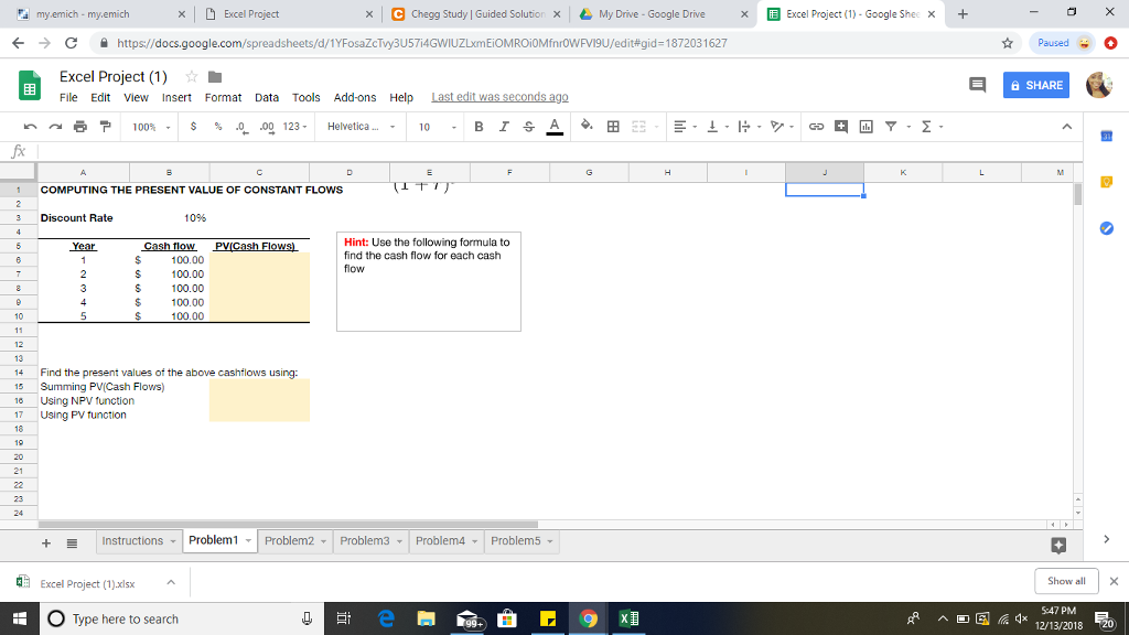 Please complete all 5 problems in excel and high light the answers.