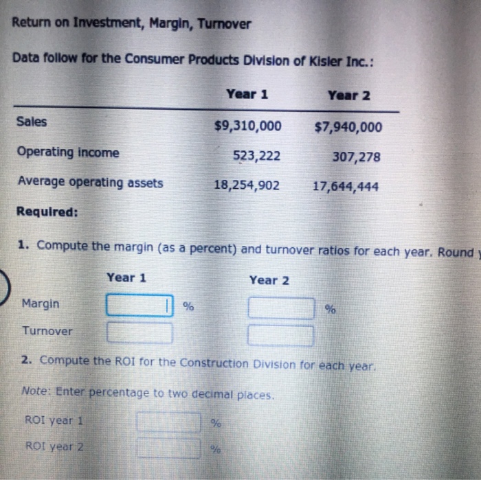  Return on Investment, Margin, Turnover Data follow for the Consumer Products