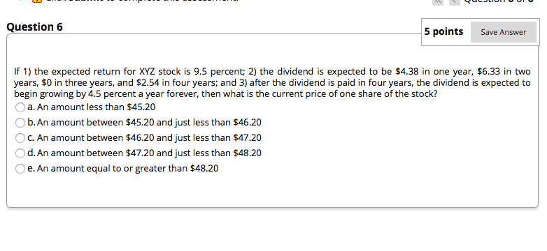  Question 6 5 points Save Answer If 1) the expected return