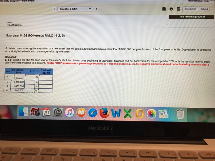  Question 2 (ot 2 Save & Exlt Submit Time remaining: 1:30:41