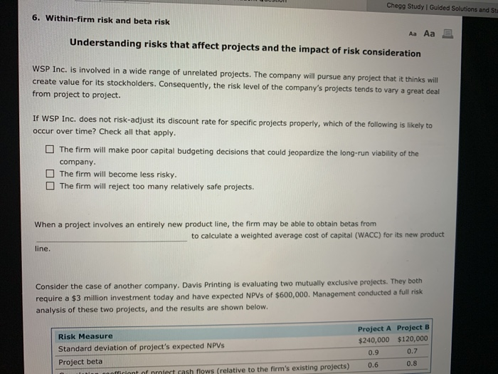 Chegg Study I Guided Solutions and Sta 6. Within-firm risk and