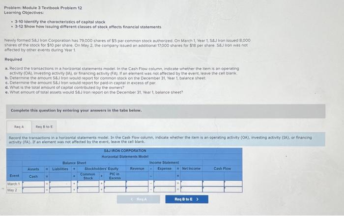  Problem: Module 3 Textbook Problem 12 Learning Objectives: - 3-10 ldentify