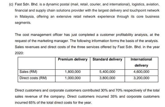 (c) Fast Sdn. Bhd. is a dynamic postal (mail, retail, courier,
