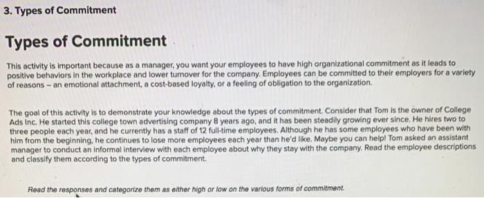  3. Types of Commitment Types of Commitment This activity is important