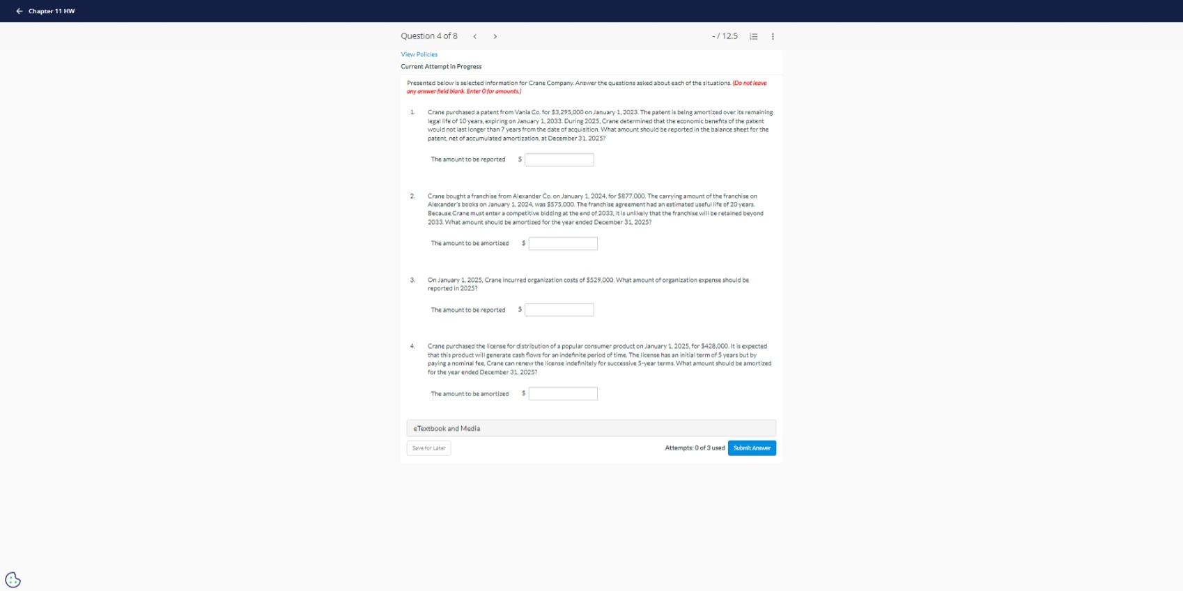  Presented below is selected information for Crane Company. Answer the questions