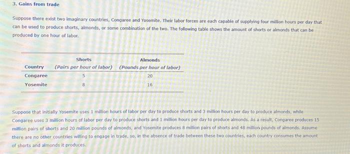  Suppose there exist two imaginary countries, Congaree and Yosemite. Their labor