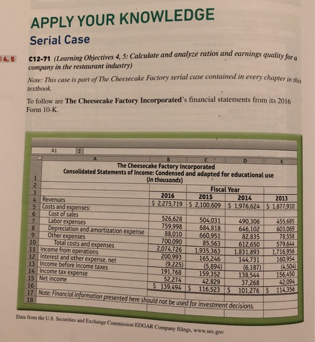  APPLY YOUR KNOWLEDGE Serial Case tios and earnings quality for a