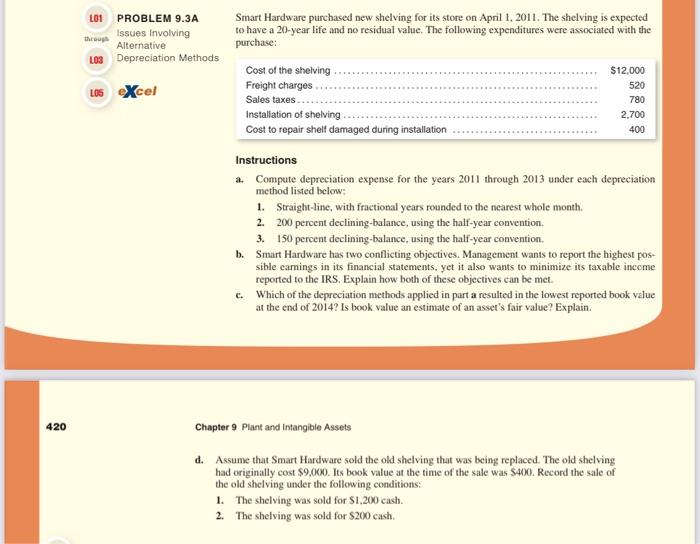  101 PROBLEM 9.3A througe Issues involving Alternative L03 Depreciation Methods Smart