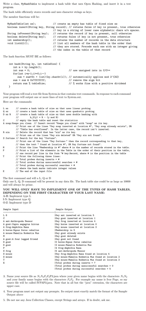 Write a class, MyHashTable to implement a hash table that uses