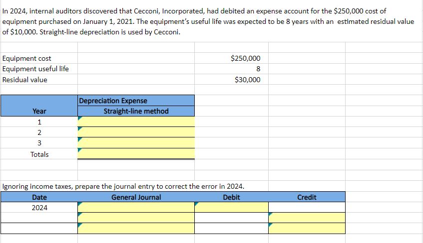  Please use SLN formulas in Excel to solve the problems in