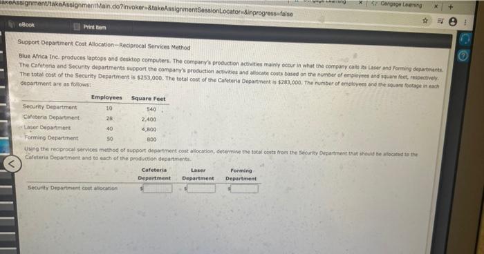  keassignmentakassignmentMain.do?invokeru&takassignmentSessionLocator&inprogress-false ** Corgage learning x + ebook Print them Support Department