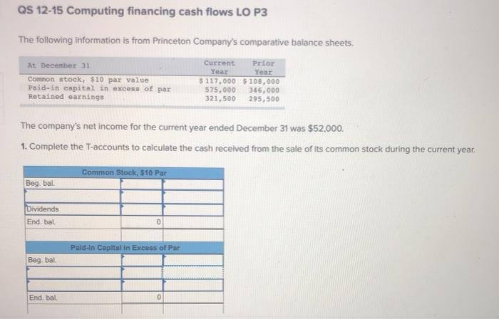  QS 12-15 Computing financing cash flows LO P3 The following information