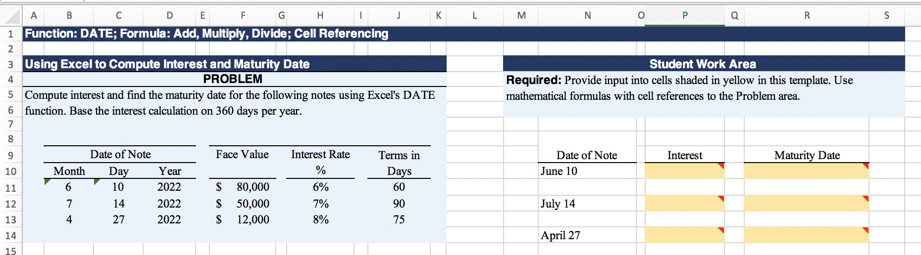 need help with the following. please provide formulas A B F G