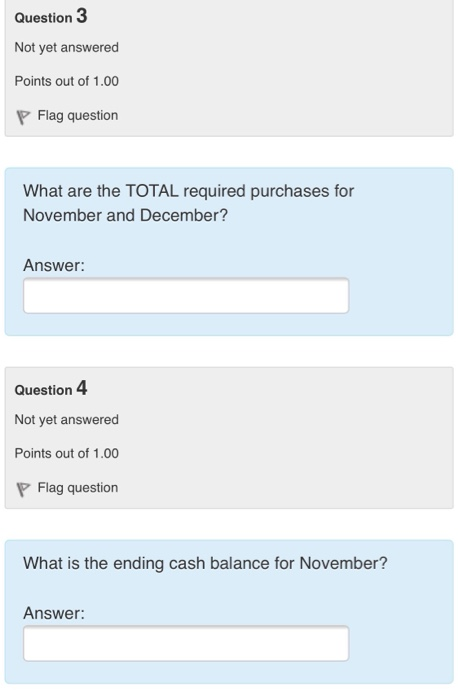 regarding the store's operations follow Sales are budgeted at $330,000 for November,