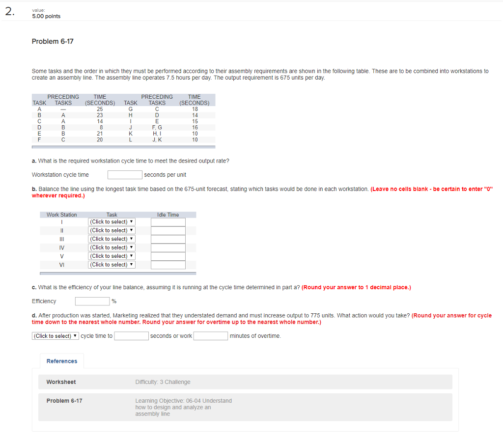  value: 5.00 points Problem 6-17 Some tasks and the order in