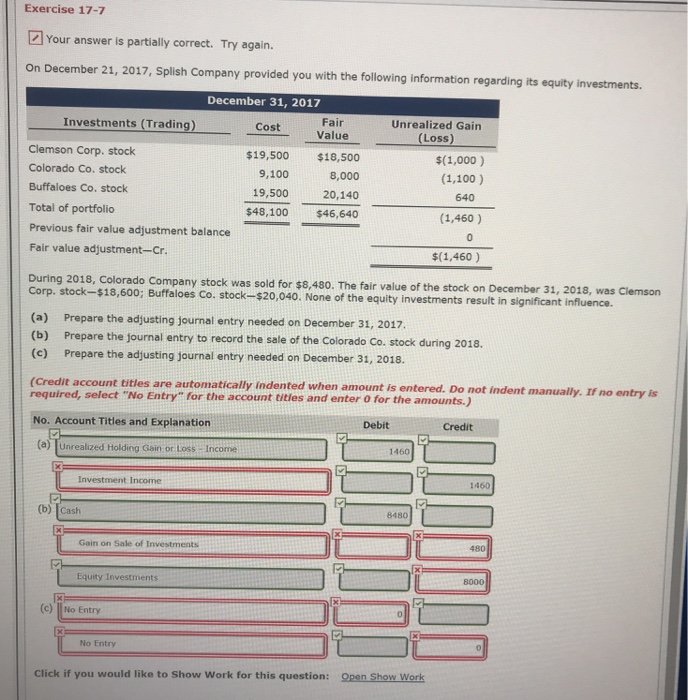  Exercise 17-7 2 Your answer is partially correct. Try again. On