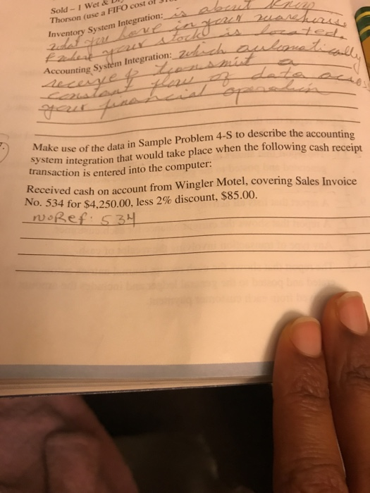 the accounting system integration that would take place when the following cash