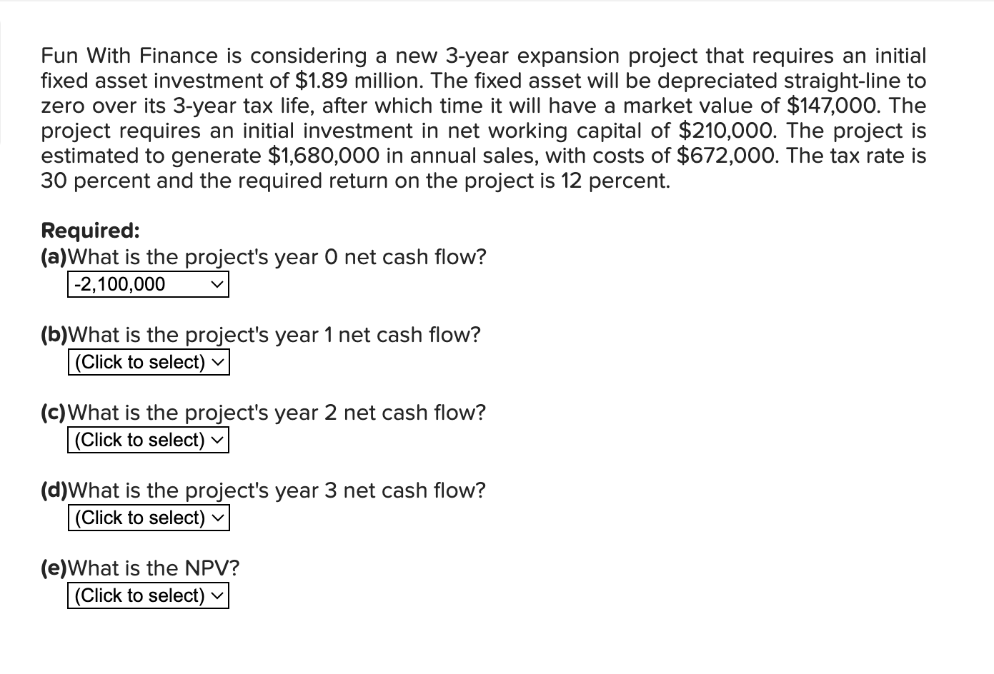  Fun With Finance is considering a new 3-year expansion project that