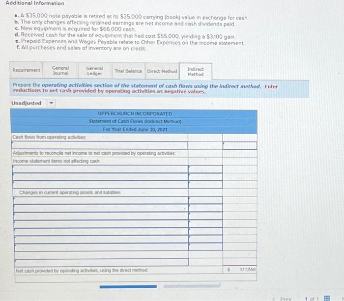 LO P2, P3, A1 Use the following financial statements and additional information.