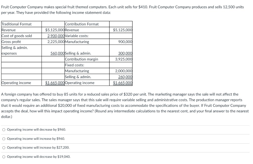  Fruit Computer Company makes special fruit themed computers. Each unit sells