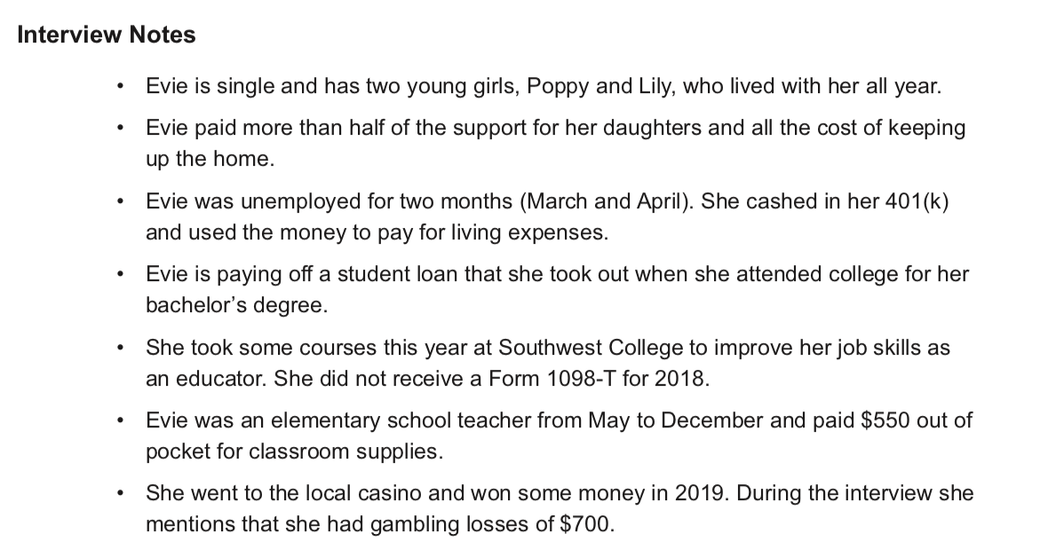 Interview Notes Evie is single and has two young girls, Poppy