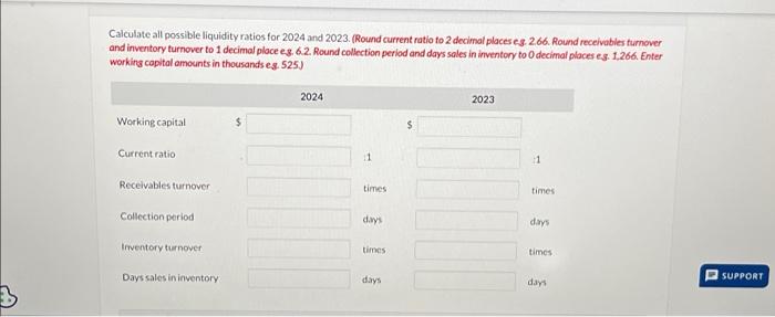 current ratio fo 2 decimal places e3. 2.66. Round receivabies furnover and