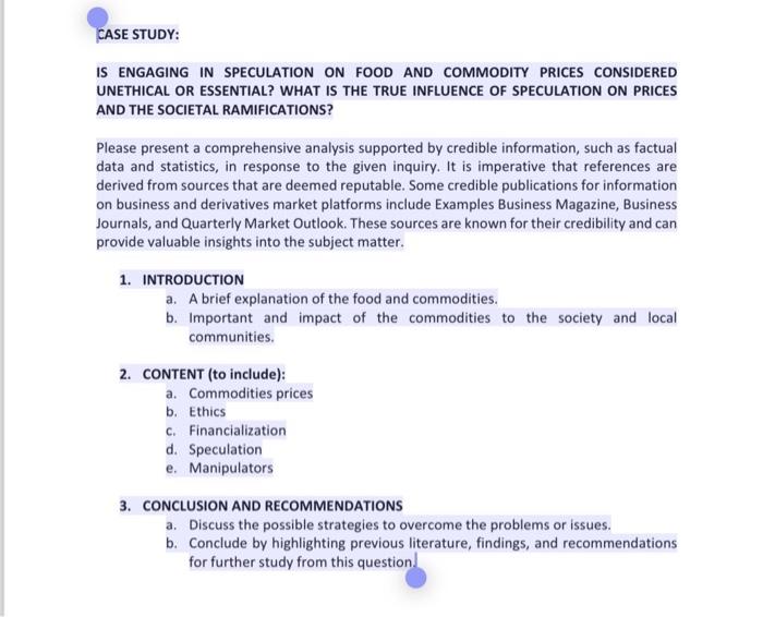  CASE STUDY: IS ENGAGING IN SPECULATION ON FOOD AND COMMODITY PRICES