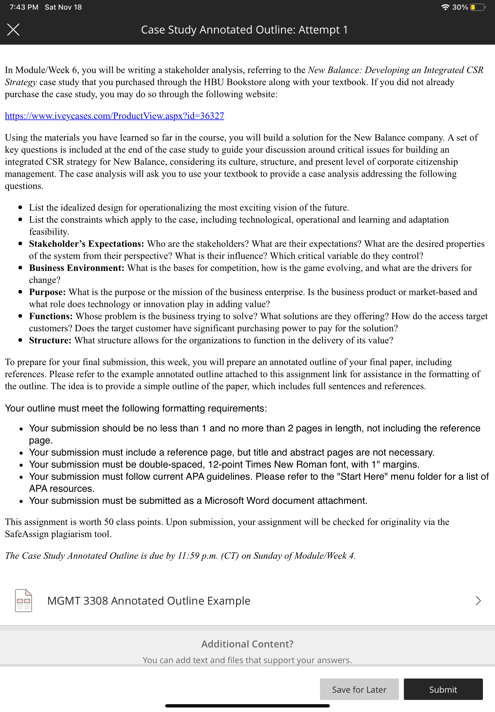  In Module/Week 6, you will be writing a stakeholder analysis, referring