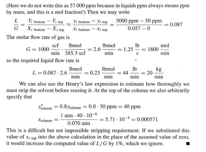  10.31. Repeat Example 10.14 using water as the absorbing liquid. (a)