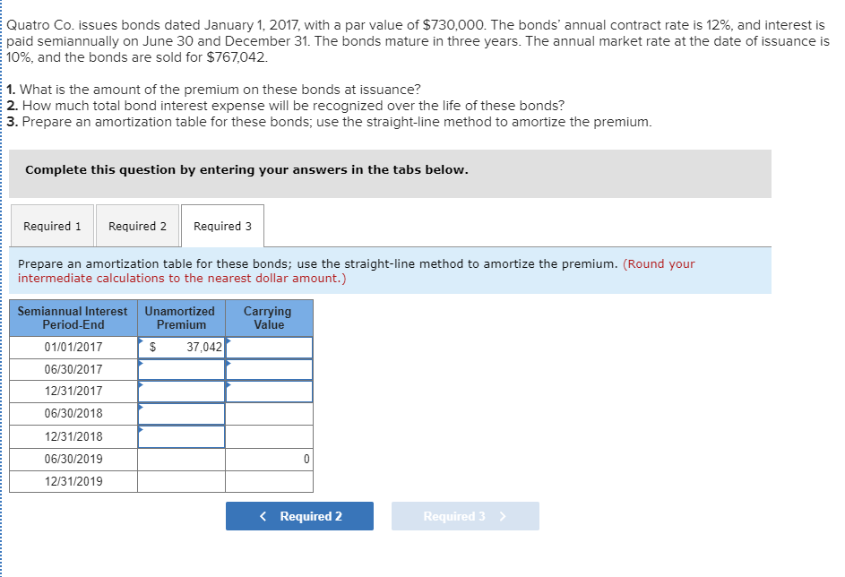 Quatro Co. issues bonds dated January 1, 2017, with a par