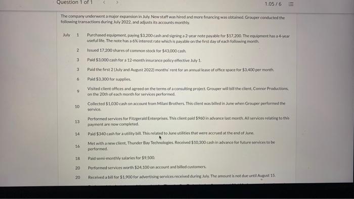 incorrect Question 1 of 1 1.05/6 ili At June 30, 2022 the