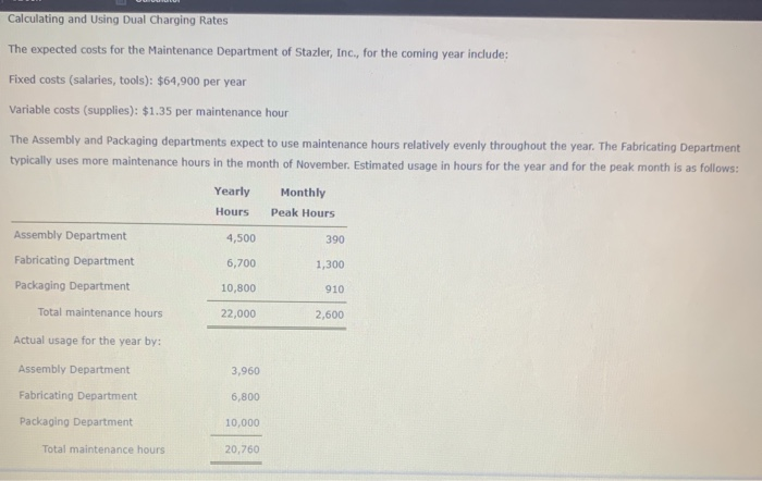 Calculating and Using Dual Charging Rates The expected costs for the