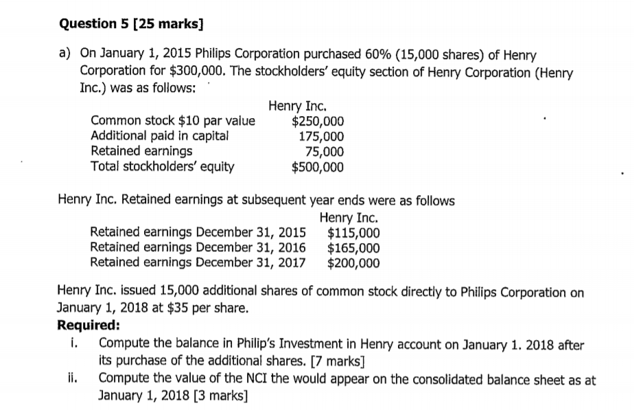  Question 5 [25 marks] a) On January 1, 2015 Philips Corporation