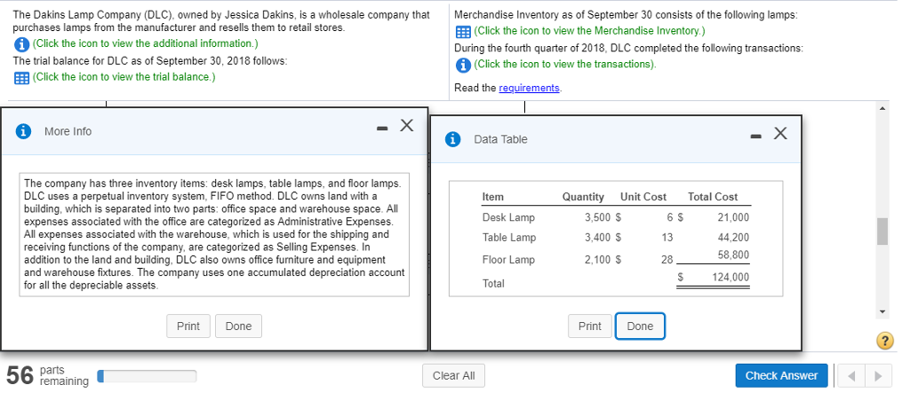Prepare complete the inventory record for table lamps. Enter the transactions in