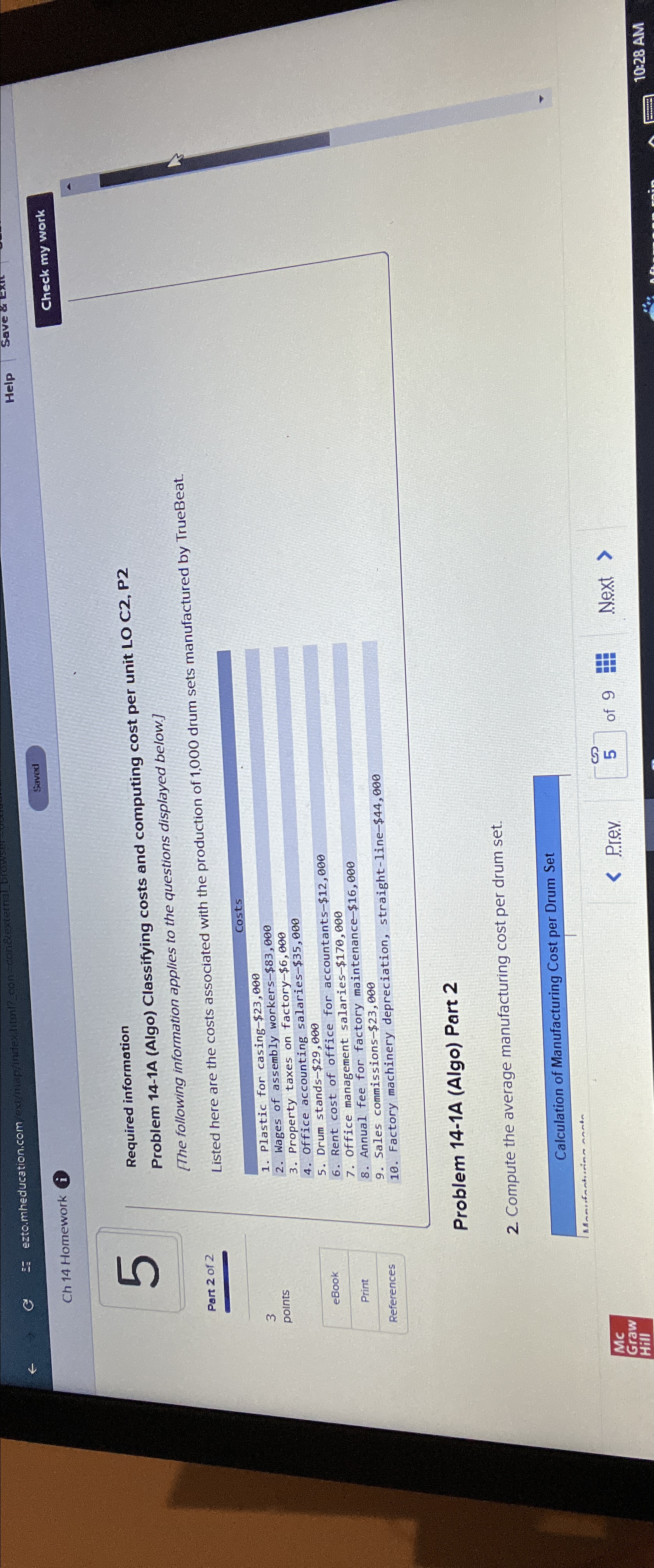  Ch 14 Homework 1 Check my work 5 Required information Problem