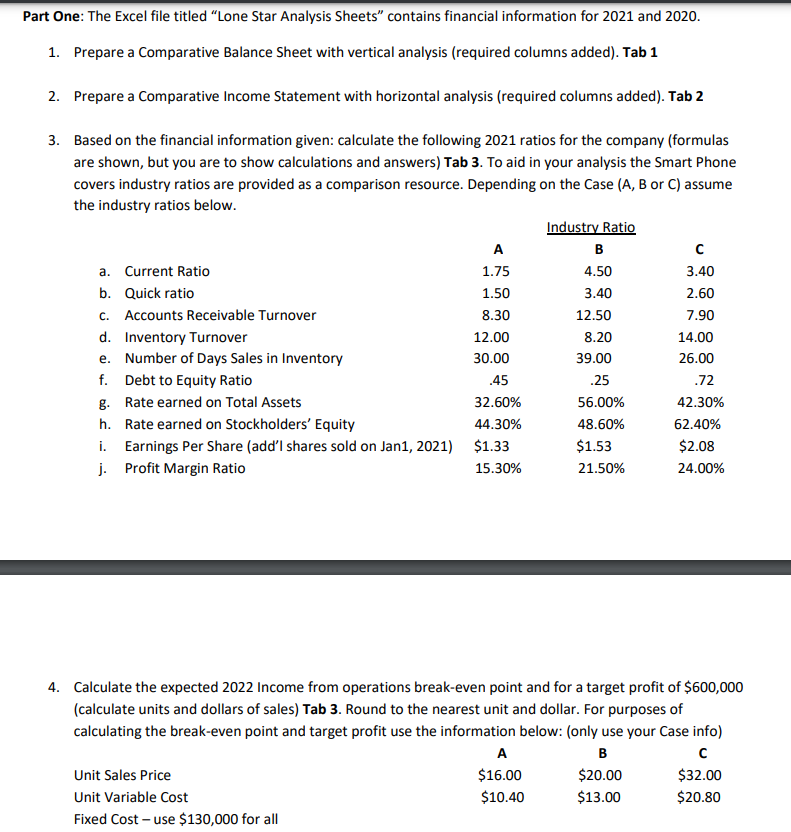Part One: The Excel file titled "Lone Star Analysis Sheets" contains