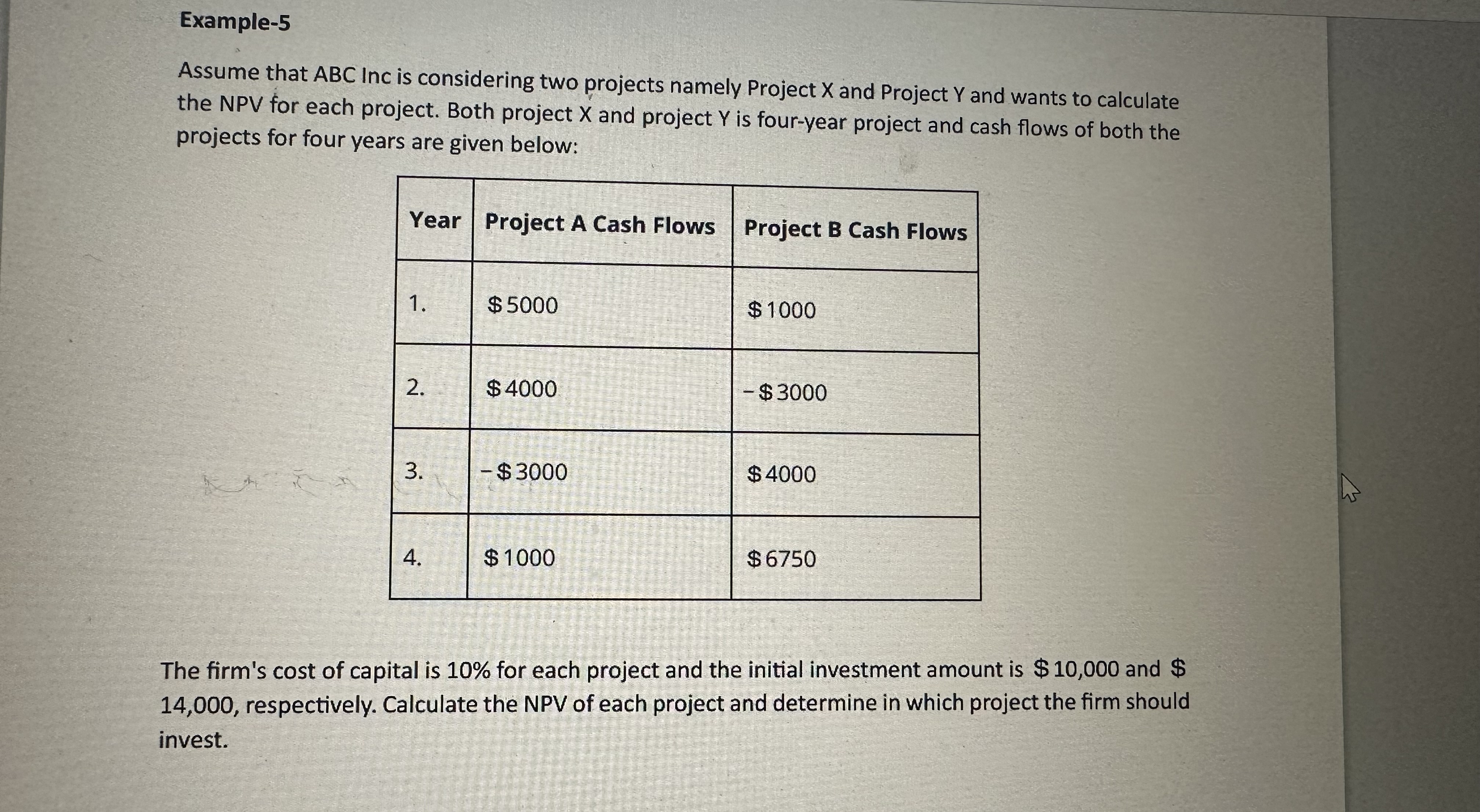  Example-5 Assume that ABC Inc is considering two projects namely Project