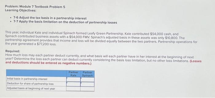  Problem: Module 7 Textbook Problem 5 Learning Objectives: - 7.6 Adjust